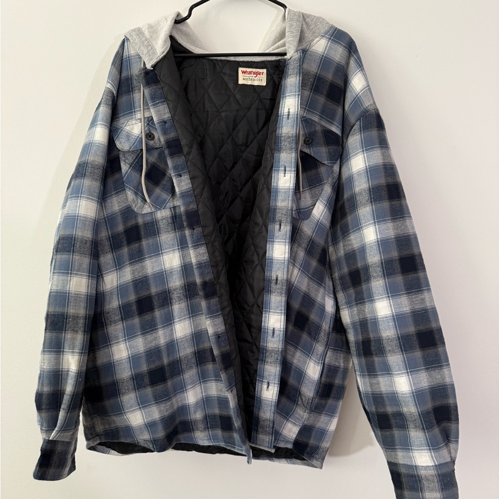 Wrangler Navy and Gray Plaid Hooded Shirt Jacket